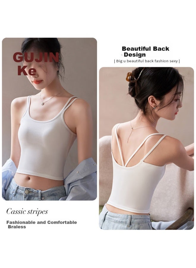 Gujin Spring/summer U-shaped Camisole With Chest Pad, Integrated Beauty Back Underwear, Can Be Worn As Outerwear, White, Size L - Image 5