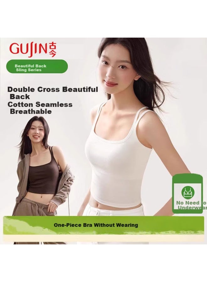 Gujin Spring/summer U-shaped Camisole With Chest Pad, Integrated Beauty Back Underwear, Can Be Worn As Outerwear, White, Size L - Image 1