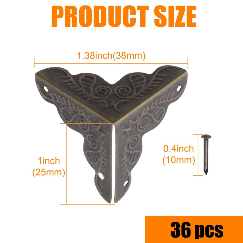 Olldag 36 PCS Stair Dust Inner Corners for Wooden Steps, 25mm Antique Decorative Corner for Jewelry Box, Vintage Edge Guard with Screws (Bronze) - Image 2