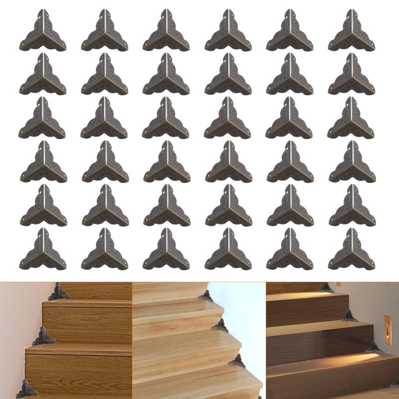 Olldag 36 PCS Stair Dust Inner Corners for Wooden Steps, 25mm Antique Decorative Corner for Jewelry Box, Vintage Edge Guard with Screws (Bronze) - Image 1