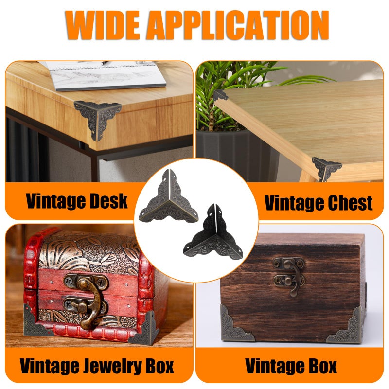 Olldag 36 PCS Stair Dust Inner Corners for Wooden Steps, 25mm Antique Decorative Corner for Jewelry Box, Vintage Edge Guard with Screws (Bronze) - Image 4