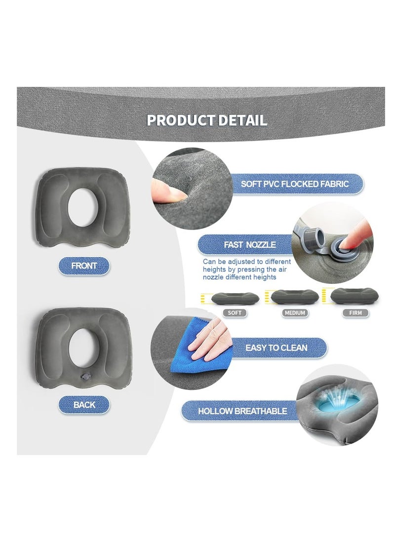الرمادي قابل للنفخ الدونات وسادة 45 * 39 سم البواسير وسادة العظام الشركة مقعد وسادة لـ Tailbone البروستاتا Sciatica سرير القروح بعد تخفيف الألم الجراحي للمكتب المنزلي السيارة - Image 4