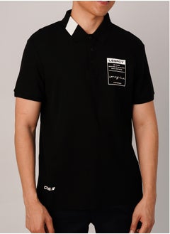 Men's Double Tone Casual Smart Relaxed Polo in Black