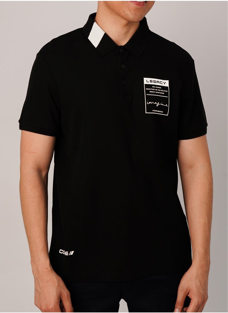 JACK & JONES - Men's Double Tone Casual Smart Relaxed Polo in Black - Image 1