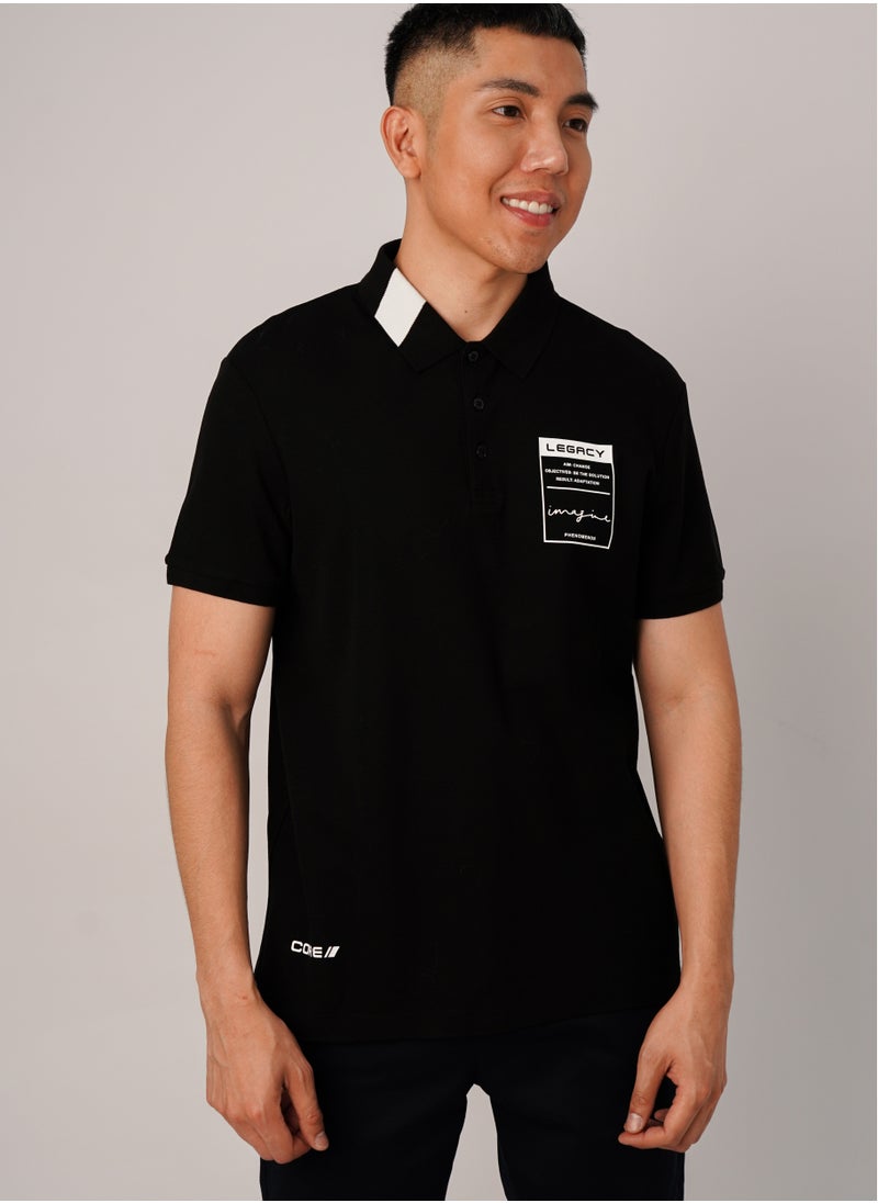 JACK & JONES - Men's Double Tone Casual Smart Relaxed Polo in Black - Image 1