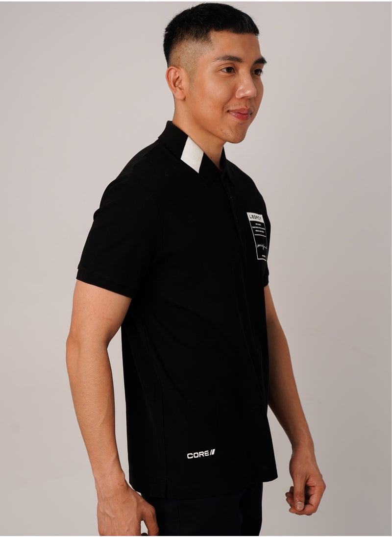 JACK & JONES - Men's Double Tone Casual Smart Relaxed Polo in Black - Image 1