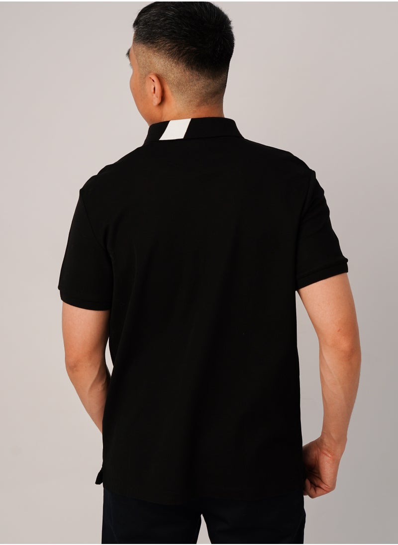 JACK & JONES - Men's Double Tone Casual Smart Relaxed Polo in Black - Image 1