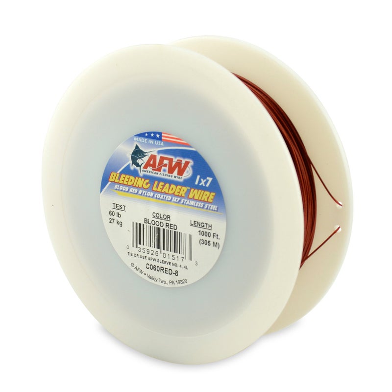 AFW American Fishing Wire Bleeding Leader Blood Red Nylon Coated 1x7 Stainless Steel Leader Wire, 60 Pound Test, 1000-Feet - Image 3