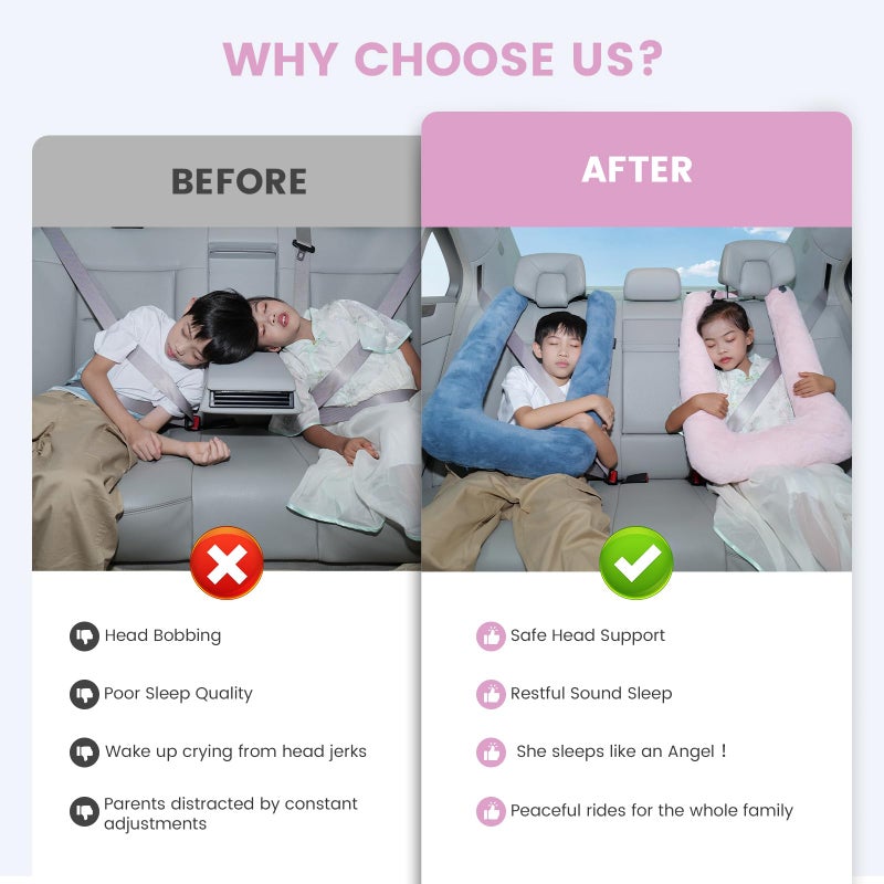Keemall Car Pillow for Kids, Professional Inflatable Kids Car Pillow for Sleeping Carseat Travel - Safe, Reliable - Inflatable Travel Pillows for Kid Adult Car Seats Pink - Image 2
