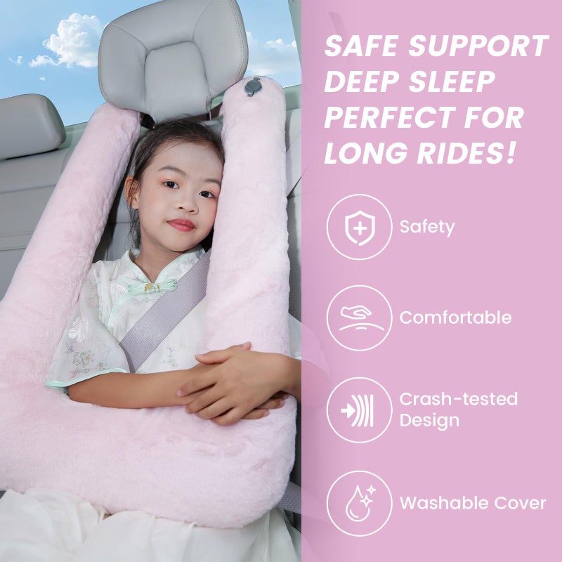 Keemall Car Pillow for Kids, Professional Inflatable Kids Car Pillow for Sleeping Carseat Travel - Safe, Reliable - Inflatable Travel Pillows for Kid Adult Car Seats Pink - Image 3