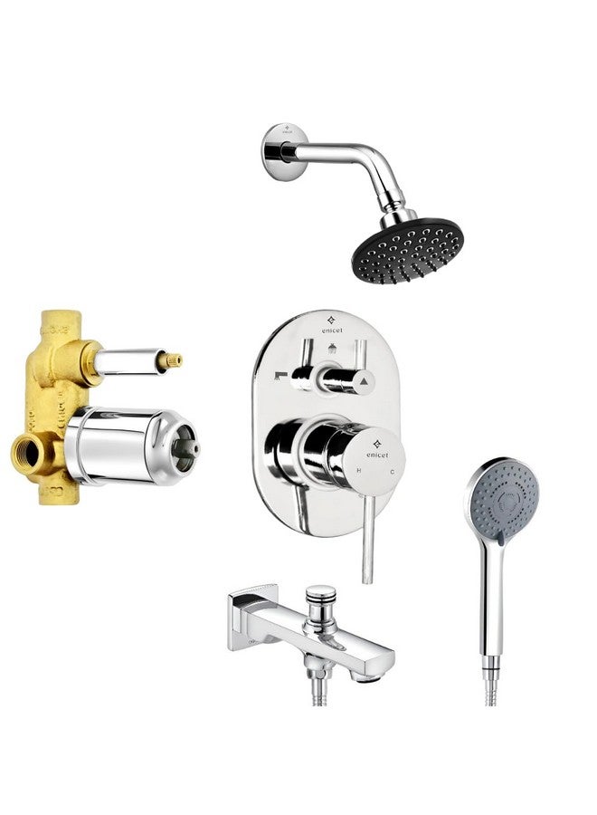 ENICET مجموعة محول إنيسيت من النحاس مع فوهة، دش ودش يدوي، تدفق عالي، تشطيب كروم، أنبوب دش بطول 1.5 متر، مجموعة محول للحمام، مجموعة دش الحمام، نظام دش، مجموعة صنبور خلط (FE134SPH) - Image 1