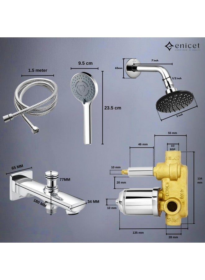 ENICET مجموعة محول إنيسيت من النحاس مع فوهة، دش ودش يدوي، تدفق عالي، تشطيب كروم، أنبوب دش بطول 1.5 متر، مجموعة محول للحمام، مجموعة دش الحمام، نظام دش، مجموعة صنبور خلط (FE134SPH) - Image 5