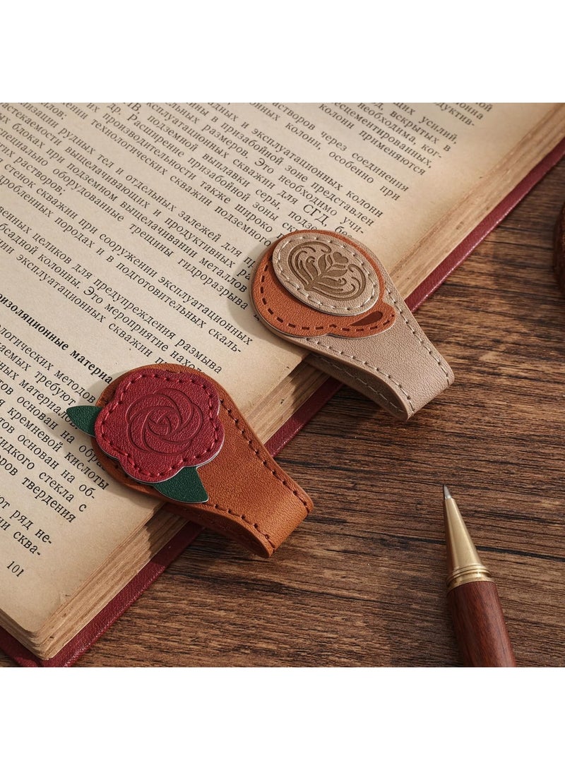 Luckam 2Pcs Magnetic Leather Bookmark, PU Leather Magnetic Page Holders with Elegant Design, Secure Clip-Free Book Accessories for Women, Men, Readers, Students, and Book Lovers (Brown) - Image 1