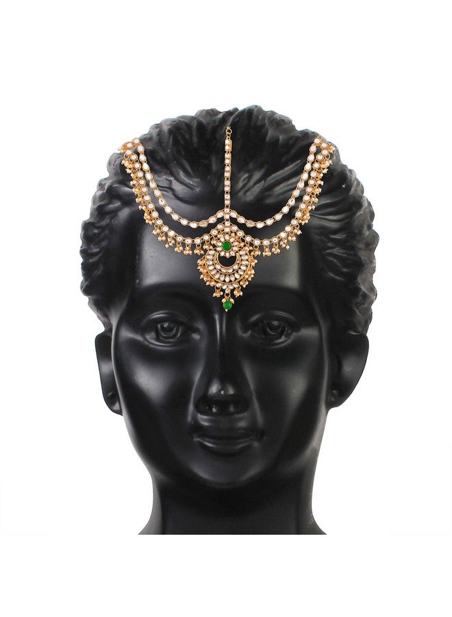 I Jewels Gold Plated Traditional Kundan & Pearl Bridal Matha Patti For Women (T2014G) - Image 2