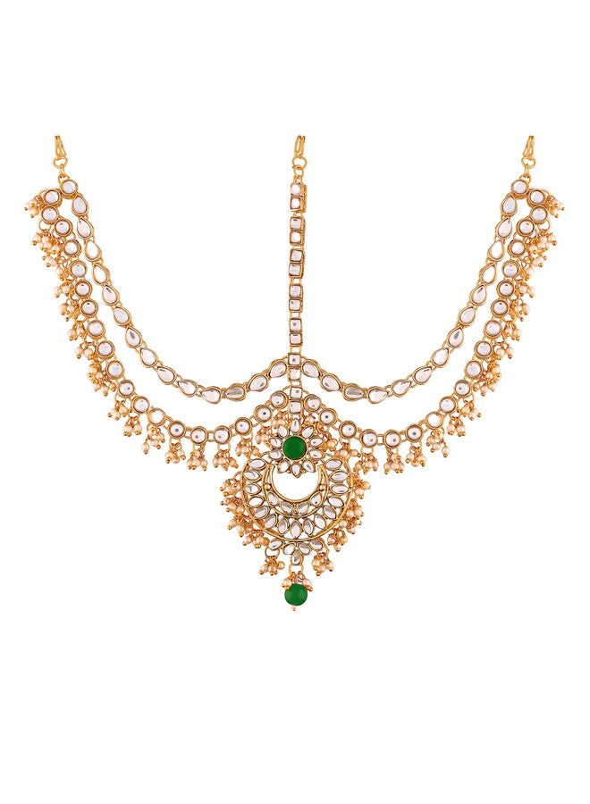I Jewels Gold Plated Traditional Kundan & Pearl Bridal Matha Patti For Women (T2014G) - Image 1