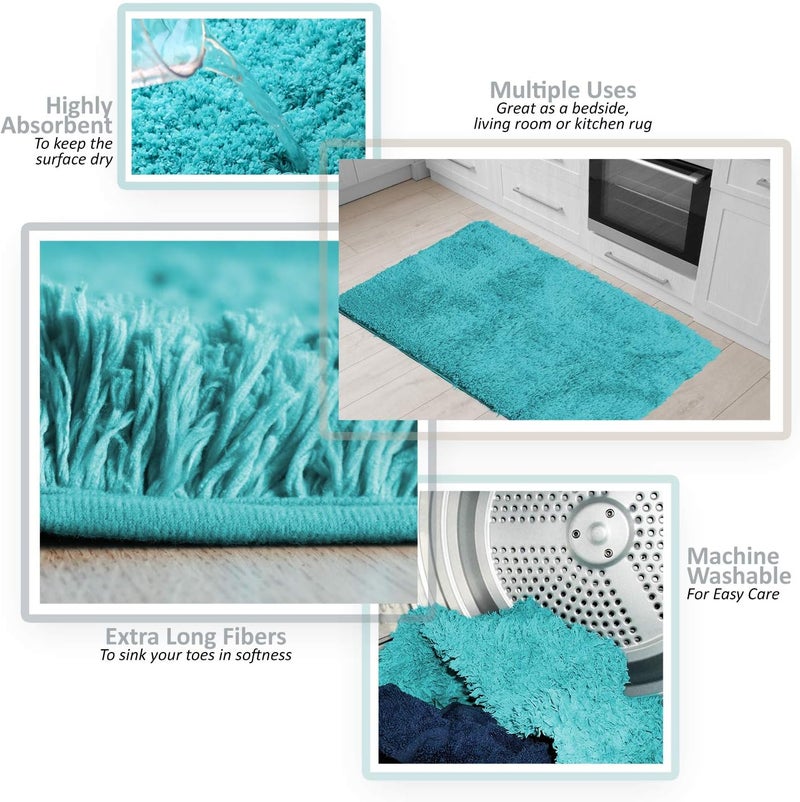 Clara Clark Bathroom Rugs, Ultra Soft Plush Shaggy Bath Rugs, Bath Mats for Bathroom, Machine Wash, Non Slip Backing Rubber, 20 x 32 Inches, Teal - Image 4