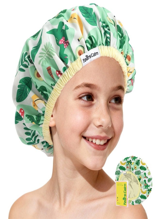 Years calm Kids Shower Cap, Waterproof Reusable Cartoon Bath Cap with Double Layers & Soft Elastic Band, Washable Shower Hat for Boys and Girls, Great for Daily Bath (Dinosaur, One Size) - Image 1