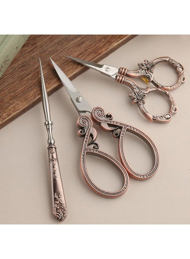 Kogyxe Embroidery Kits Include 2 Pairs Vintage Scissors, Sewing Needle Case, Thimble, Threader, European Style Complete Sewing Kit for Embroidery, Needlework (Red Copper) - Image 4