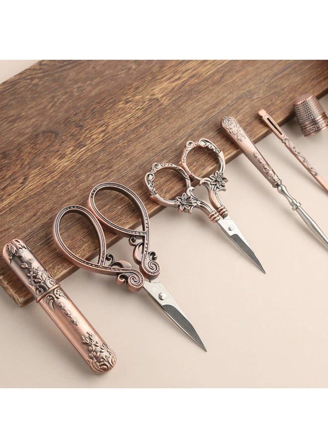 Kogyxe Embroidery Kits Include 2 Pairs Vintage Scissors, Sewing Needle Case, Thimble, Threader, European Style Complete Sewing Kit for Embroidery, Needlework (Red Copper) - Image 3