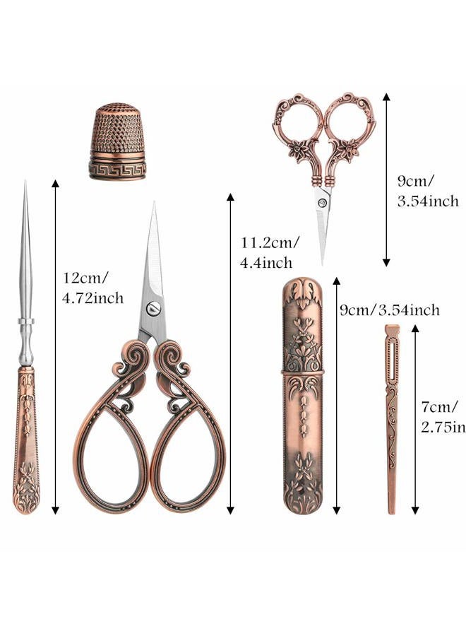 Kogyxe Embroidery Kits Include 2 Pairs Vintage Scissors, Sewing Needle Case, Thimble, Threader, European Style Complete Sewing Kit for Embroidery, Needlework (Red Copper) - Image 2