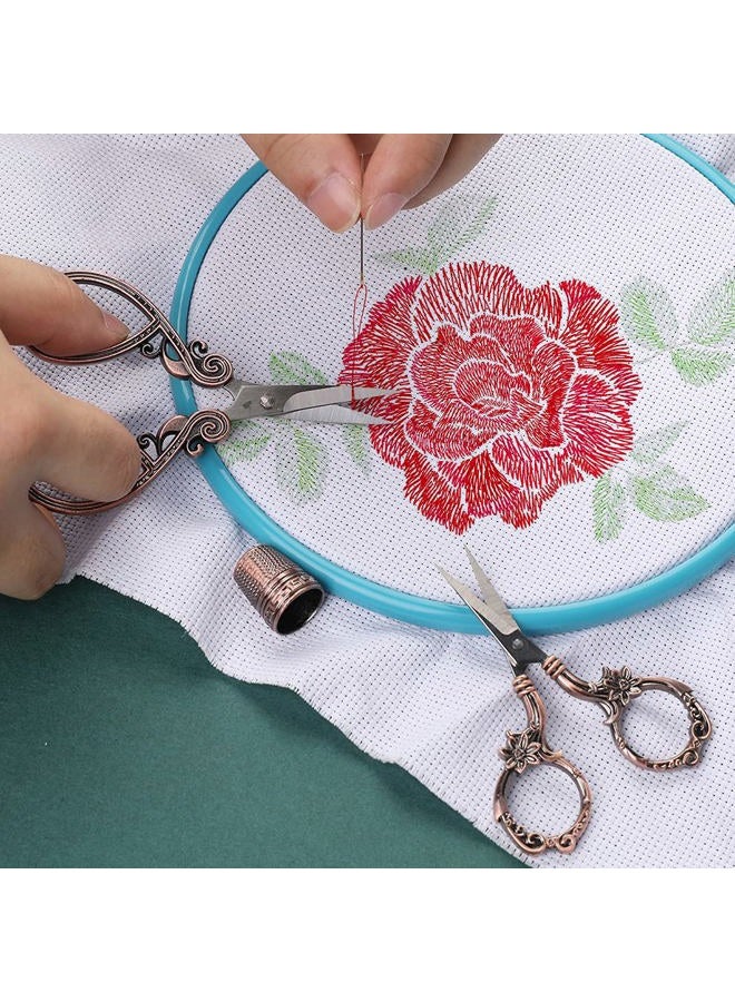 Kogyxe Embroidery Kits Include 2 Pairs Vintage Scissors, Sewing Needle Case, Thimble, Threader, European Style Complete Sewing Kit for Embroidery, Needlework (Red Copper) - Image 5