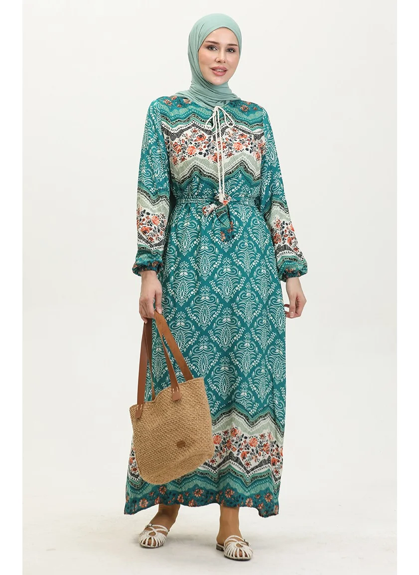 Sefa Merve Color Garnished Viscose Dress 0418-04 Petrol