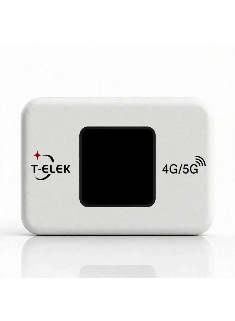 T-ELEK TM9 WiFi 6 5G LTE Wireless Modem WiFi Pro, 300Mbps Portable WiFi Router, 3000mAh Rechargeable Battery, LCD Display, Type-C Charging, 4G/5G Mobile Hotspot for Travel & Home white - Image 1