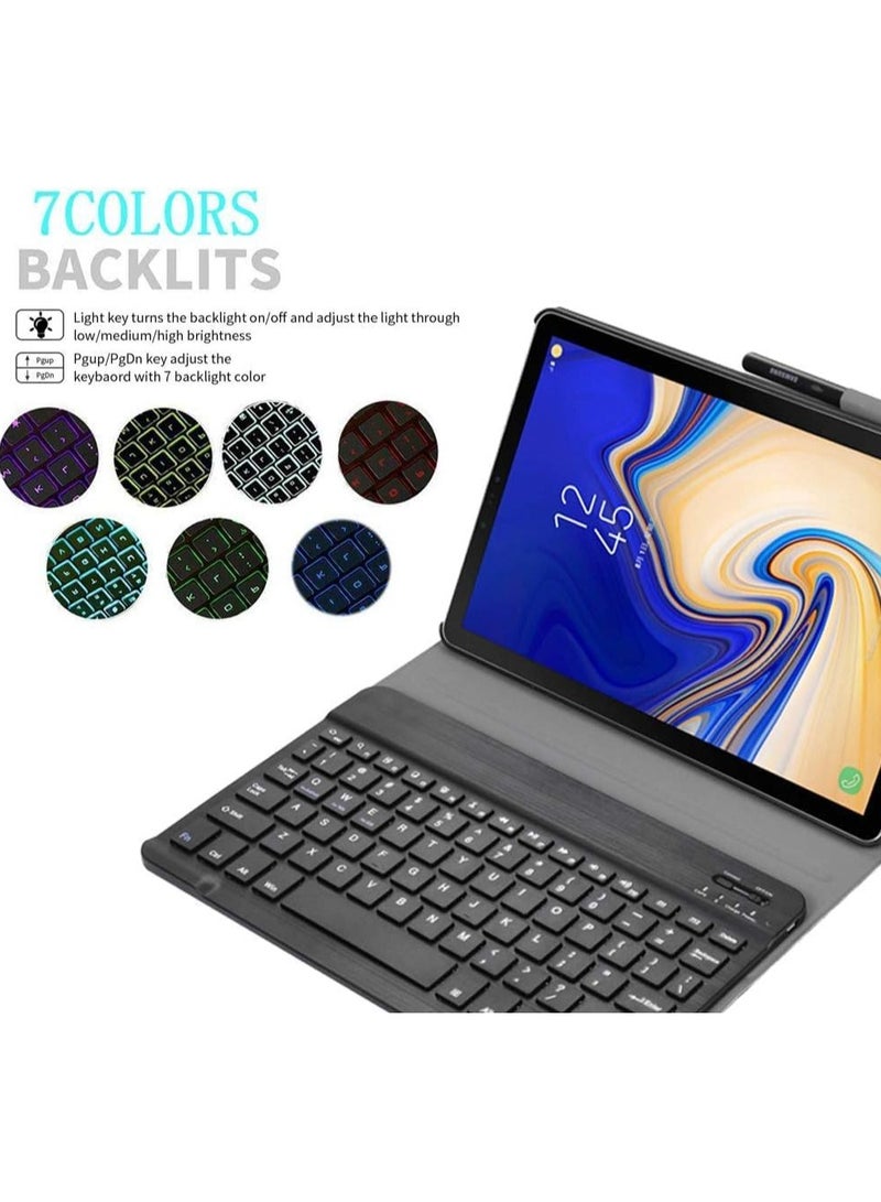 TIGER حافظة لوحة مفاتيح لجهاز Galaxy Tab A 10.1 2019 T510 T515، غطاء رفيع خفيف الوزن مع إضاءة خلفية ولوحة مفاتيح لاسلكية قابلة للفصل ومغناطيسية لجهاز Samsung Galaxy Tab A 10.1 بوصة - Image 2