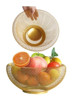 Excefore Metal Fruit Basket, Mesh Fruit Bowl,Fruit and Vegetable Holders for Countertops, for Bread Vegetables Fruits snacks (2Pcs 5.6" H and 4.4" H Golden)  - Image 1