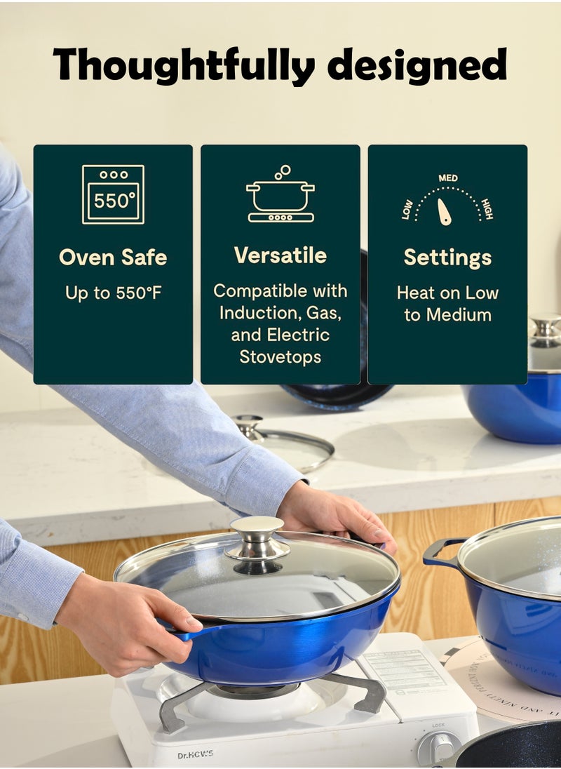 X spring 10-piece Granite Non-stick Cookware Set, 100% PFOA/PFO Free, 24/26/28/30cm Deep Stockpot + 28cm Shallow Stockpot, Scald-proof Handle and Tempered Glass Lid, Multi-person Cooking Kitchenware (Blue)  - Image 3
