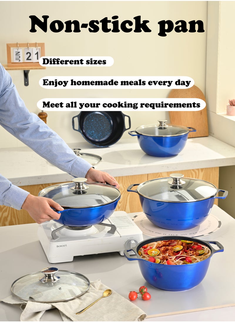 X spring 10-piece Granite Non-stick Cookware Set, 100% PFOA/PFO Free, 24/26/28/30cm Deep Stockpot + 28cm Shallow Stockpot, Scald-proof Handle and Tempered Glass Lid, Multi-person Cooking Kitchenware (Blue)  - Image 2