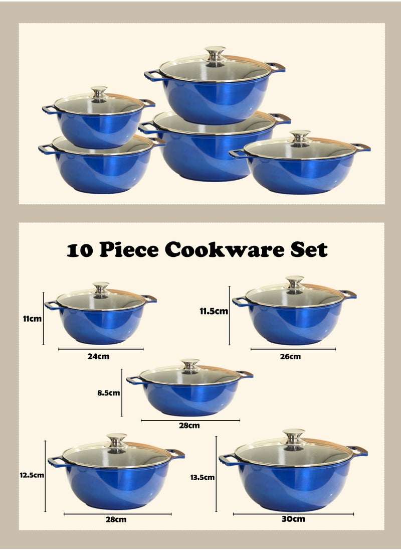X spring 10-piece Granite Non-stick Cookware Set, 100% PFOA/PFO Free, 24/26/28/30cm Deep Stockpot + 28cm Shallow Stockpot, Scald-proof Handle and Tempered Glass Lid, Multi-person Cooking Kitchenware (Blue)  - Image 4