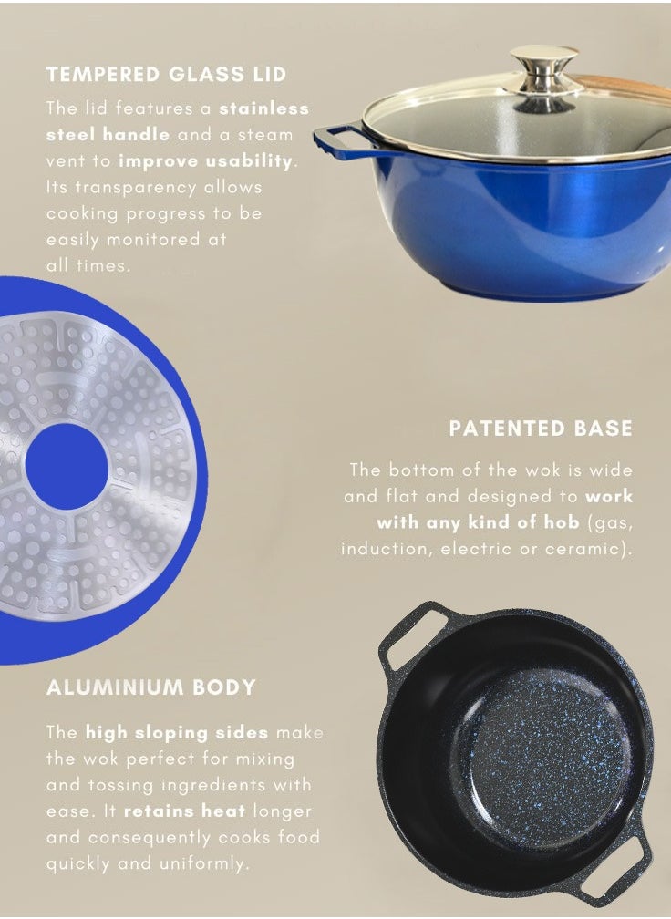 X spring 10-piece Granite Non-stick Cookware Set, 100% PFOA/PFO Free, 24/26/28/30cm Deep Stockpot + 28cm Shallow Stockpot, Scald-proof Handle and Tempered Glass Lid, Multi-person Cooking Kitchenware (Blue)  - Image 5