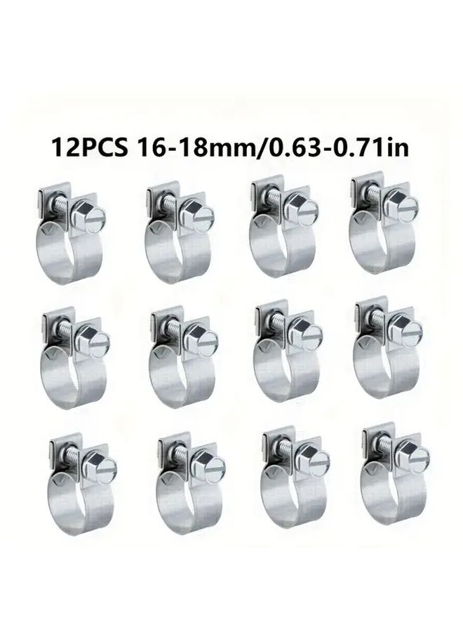 12 Pcs Heavy Duty Metal Hose Clamps 18mm To 20mm Universal Fuel Line Diesel Petrol Pipe And Radiator Tube Fasteners For Secure Sealing Durable Carbon Steel Automotive Hose Clips For Household Industrial Use - Image 5