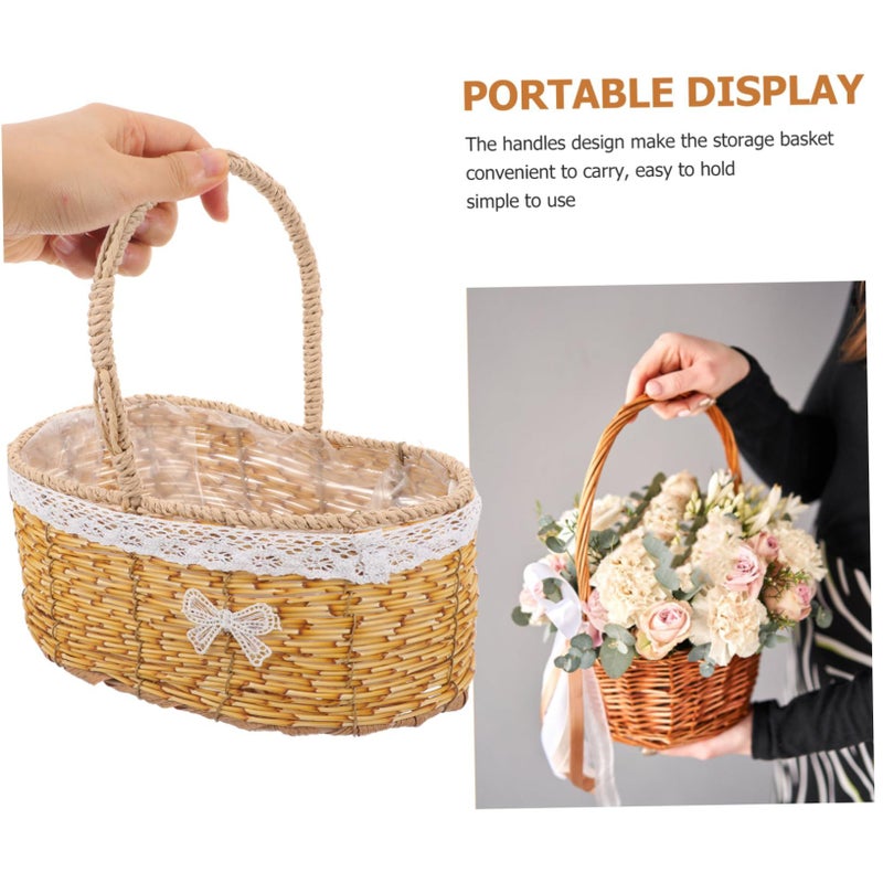 White Rattan Flower Basket for Wedding Home Decor Living Room Garden Arrangements - Image 4