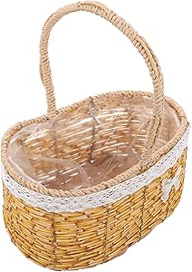 White Rattan Flower Basket for Wedding Home Decor Living Room Garden Arrangements - Image 1