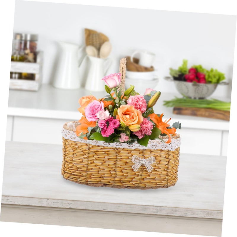 White Rattan Flower Basket for Wedding Home Decor Living Room Garden Arrangements - Image 3