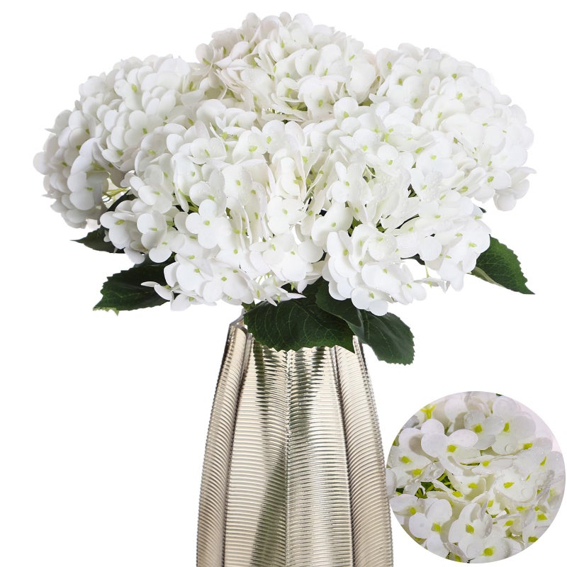 Kimura's Cabin Kimuras Cabin 5Pcs White Hydrangea Artificial Flowers Real Touch Latex Fake Hydrangeas Flower Lifelike Faux Bouquet for Wedding Arrangement Home Coffee Table Centerpiece Decor - Image 2
