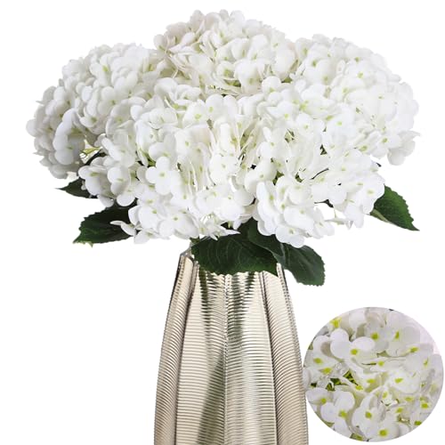 Kimura's Cabin Kimuras Cabin 5Pcs White Hydrangea Artificial Flowers Real Touch Latex Fake Hydrangeas Flower Lifelike Faux Bouquet for Wedding Arrangement Home Coffee Table Centerpiece Decor - Image 1
