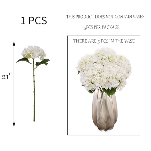 Kimura's Cabin Kimuras Cabin 5Pcs White Hydrangea Artificial Flowers Real Touch Latex Fake Hydrangeas Flower Lifelike Faux Bouquet for Wedding Arrangement Home Coffee Table Centerpiece Decor - Image 3