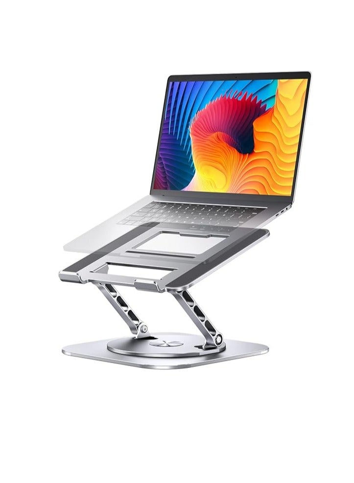 AOEVI Adjustable Computer Stand with 360 Rotating Base, Ergonimic Foldable Laptop Riser for Desk Compatible with MacBook Pro/Air Notebook up to 16 Inches, Silver  - Image 1