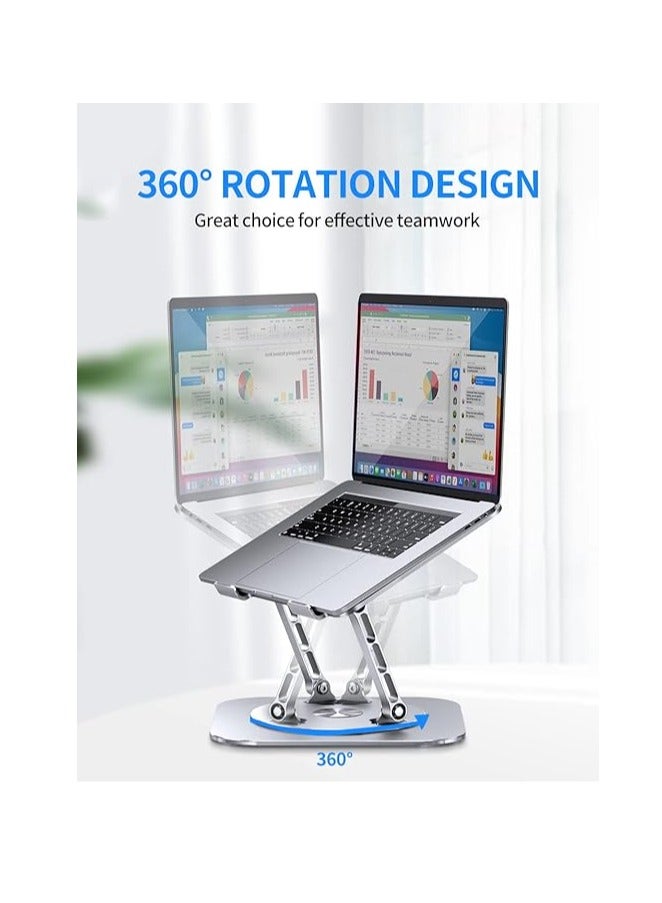 AOEVI Adjustable Computer Stand with 360 Rotating Base, Ergonimic Foldable Laptop Riser for Desk Compatible with MacBook Pro/Air Notebook up to 16 Inches, Silver  - Image 2