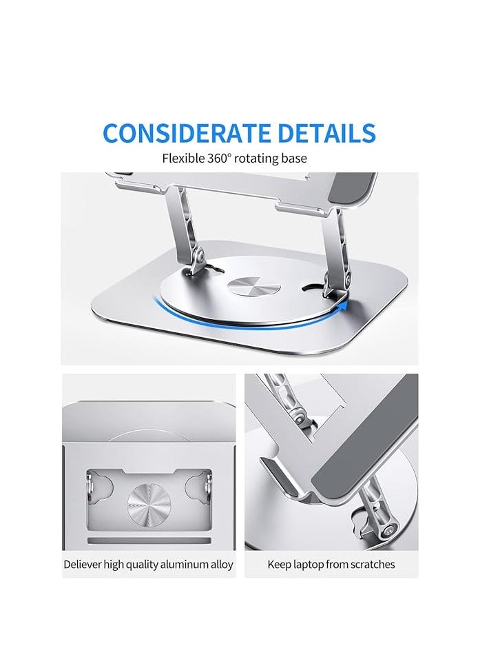 AOEVI Adjustable Computer Stand with 360 Rotating Base, Ergonimic Foldable Laptop Riser for Desk Compatible with MacBook Pro/Air Notebook up to 16 Inches, Silver  - Image 3