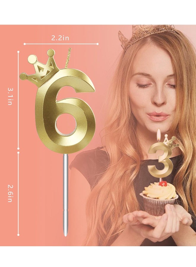 10 Pcs 3D Stereoscopic Design Crown Birthday Candles Metallic Long Lasting Burn Gold Number Candles with Holders Glittery 0 to 9 Numeral Candles for Birthday Wedding Anniversary Party Decorations Adds Luxurious Sparkle - Image 3