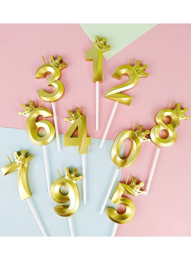 10 Pcs 3D Stereoscopic Design Crown Birthday Candles Metallic Long Lasting Burn Gold Number Candles with Holders Glittery 0 to 9 Numeral Candles for Birthday Wedding Anniversary Party Decorations Adds Luxurious Sparkle - Image 2