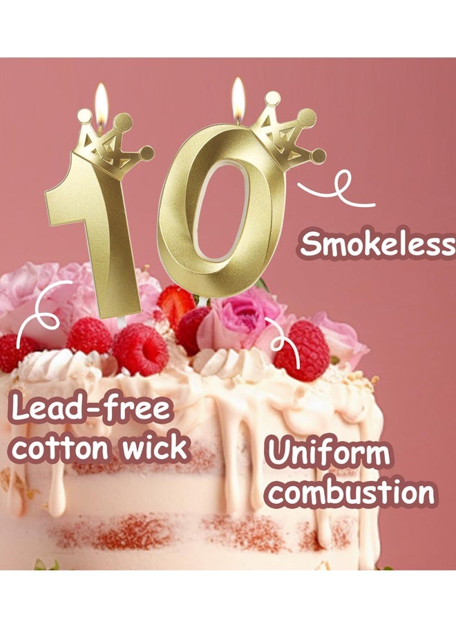 10 Pcs 3D Stereoscopic Design Crown Birthday Candles Metallic Long Lasting Burn Gold Number Candles with Holders Glittery 0 to 9 Numeral Candles for Birthday Wedding Anniversary Party Decorations Adds Luxurious Sparkle - Image 4