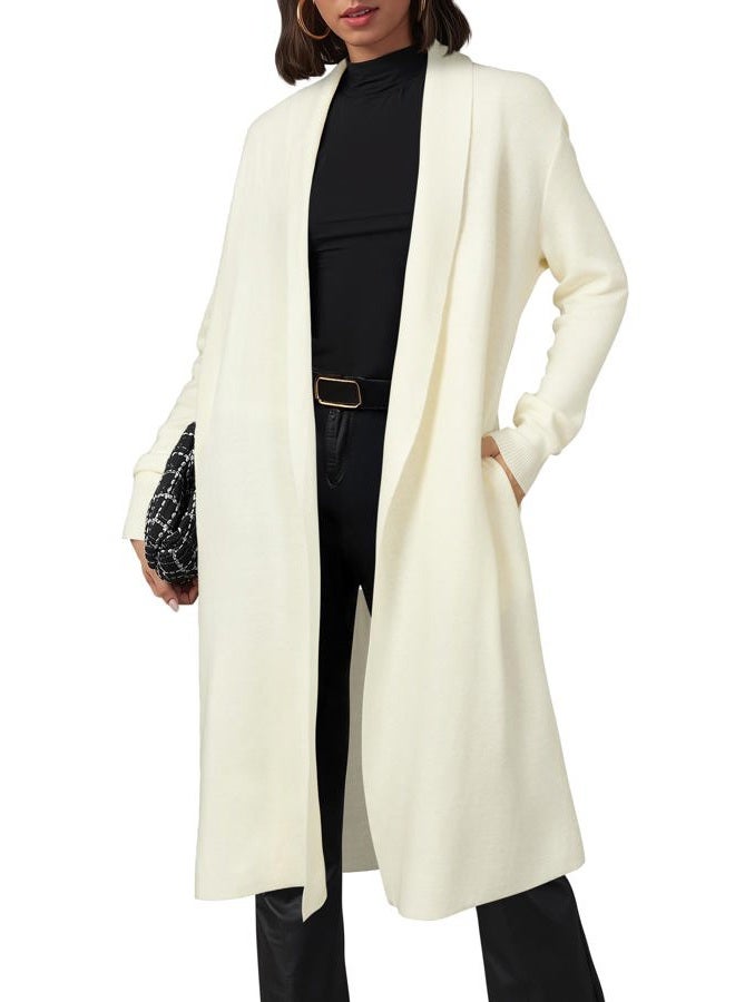OUGES Women's Wool Blend Long Cardigan Sweater Oversized Open Front Knit Coat 2025 Trendy Fall Outfits with Pockets, Apricot, L - Image 1