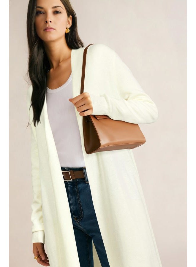 OUGES Women's Wool Blend Long Cardigan Sweater Oversized Open Front Knit Coat 2025 Trendy Fall Outfits with Pockets, Apricot, L - Image 3