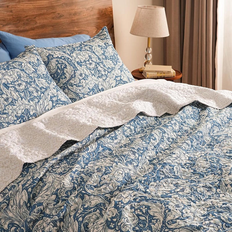 PHF طقم لحاف مزخرف زهور من PHF بحجم كوين، 3 قطع قابل للعكس خفيف الوزن لتغطية السرير لجميع الفصول، طقم أغطية سرير بوهيمي فائق النعومة 90" x 96" مع 2 غطاء وسادة، زهور الذرة - Image 4