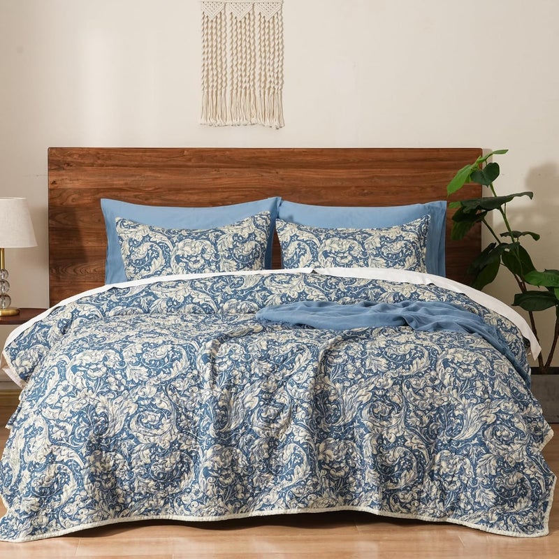 PHF طقم لحاف مزخرف زهور من PHF بحجم كوين، 3 قطع قابل للعكس خفيف الوزن لتغطية السرير لجميع الفصول، طقم أغطية سرير بوهيمي فائق النعومة 90" x 96" مع 2 غطاء وسادة، زهور الذرة - Image 1